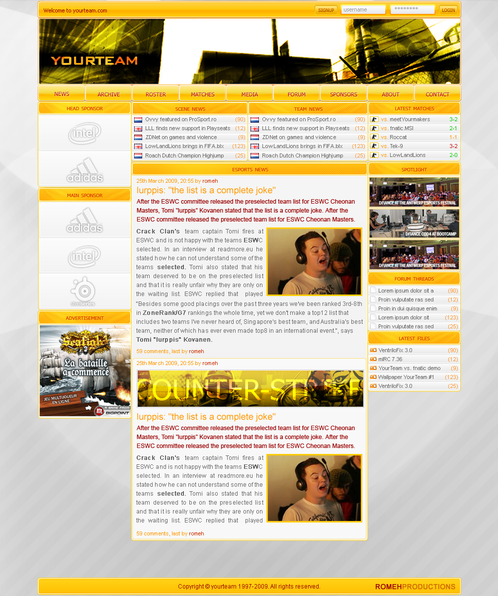 Professionele gaming layout-website-png