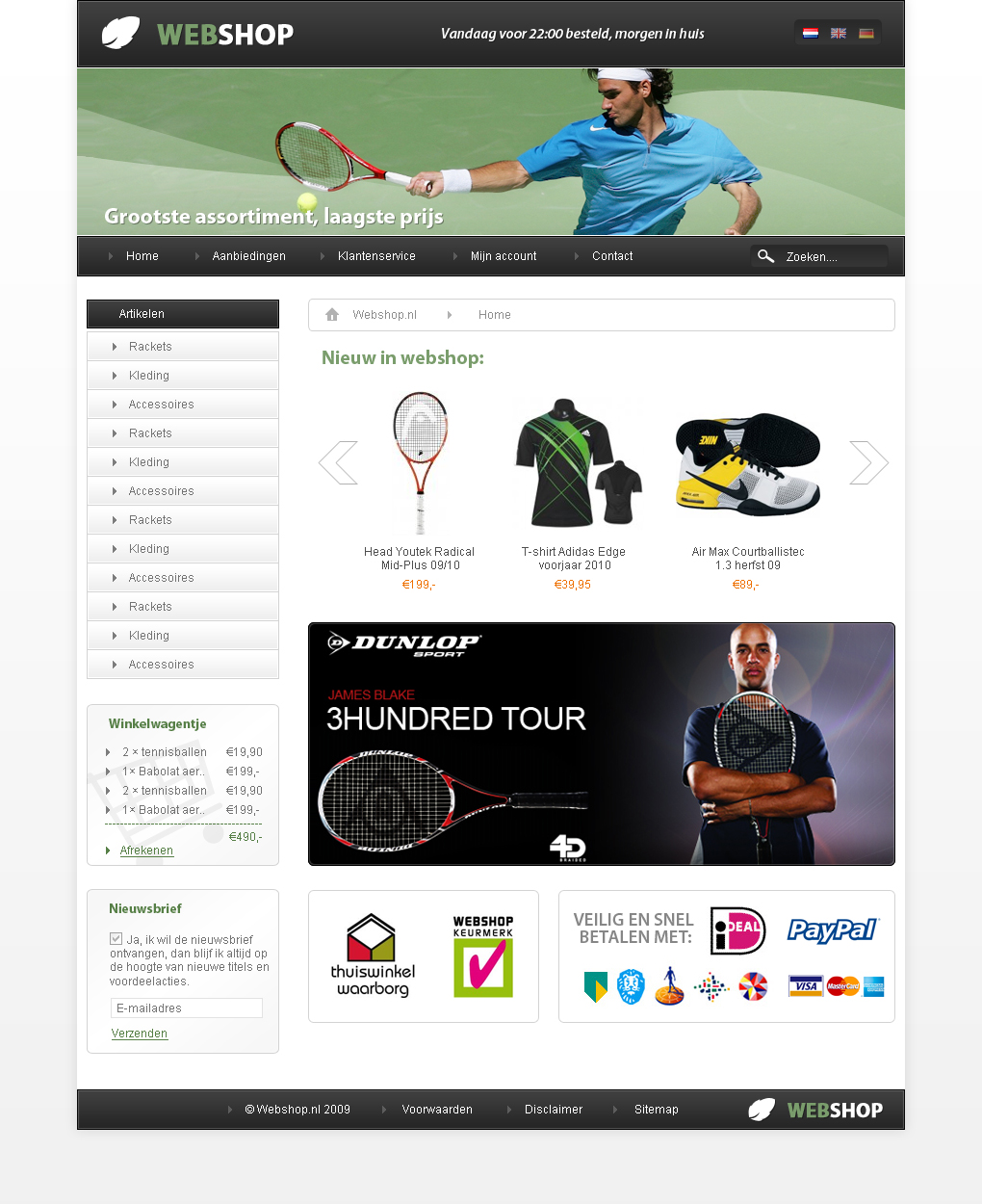 Strakke algemen webshop layout - 5 pagina's-tennis-home-jpg
