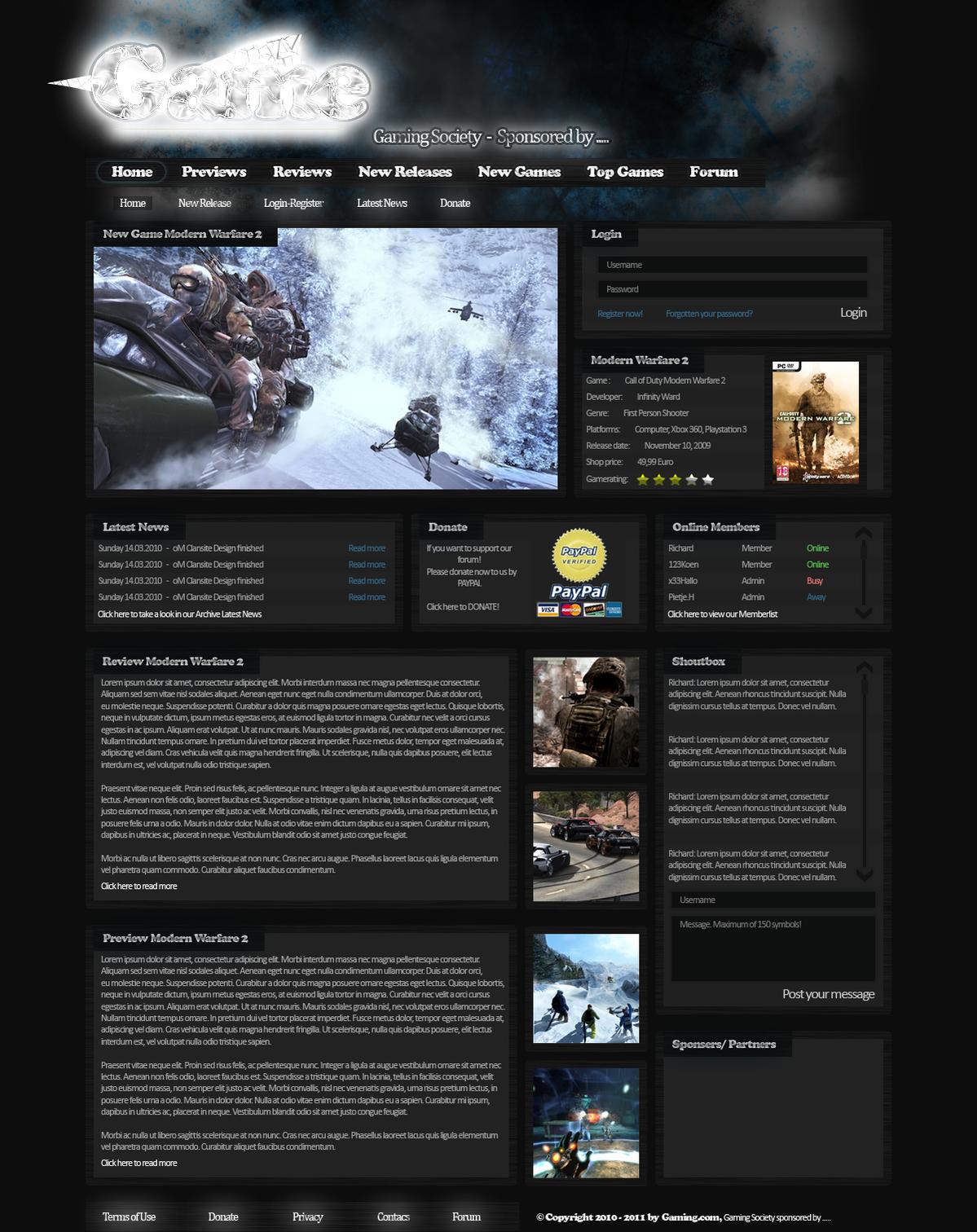 Professionele clan- / gaminglayout-gamesite-jpg