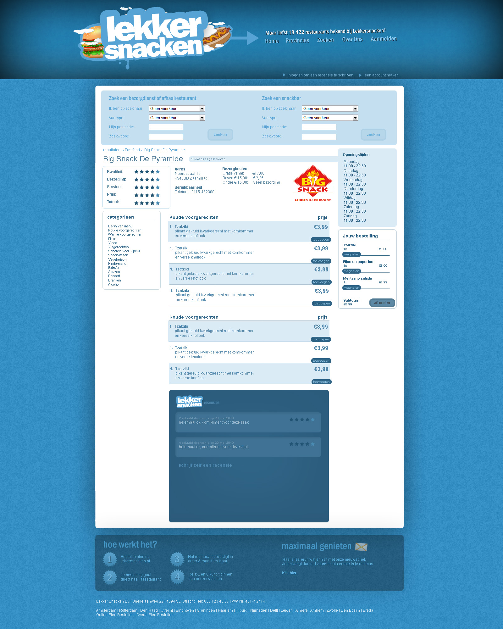 Snackbar/restauranten bezorgdienst layout-restaurantpagina-jpg