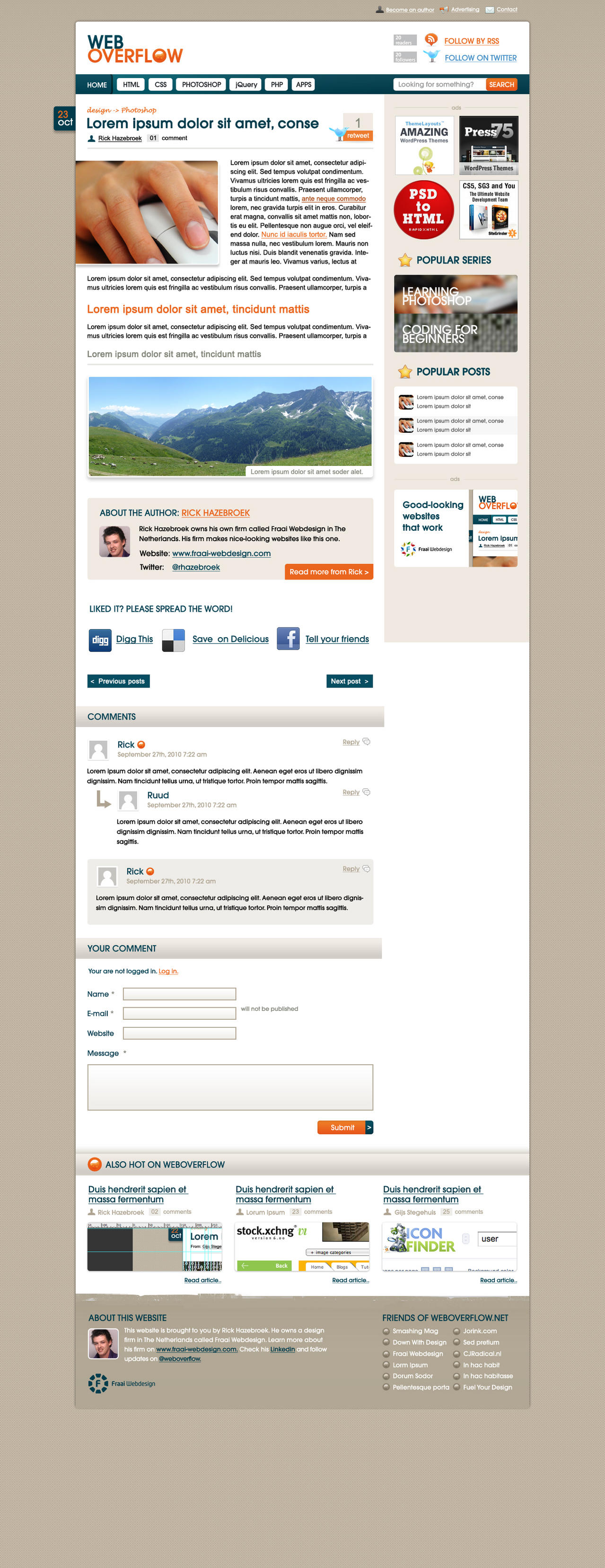 Professioneel (Wordpress) weblog template PSD, mooi kleuren palet en logo-weboverflow-single-jpg