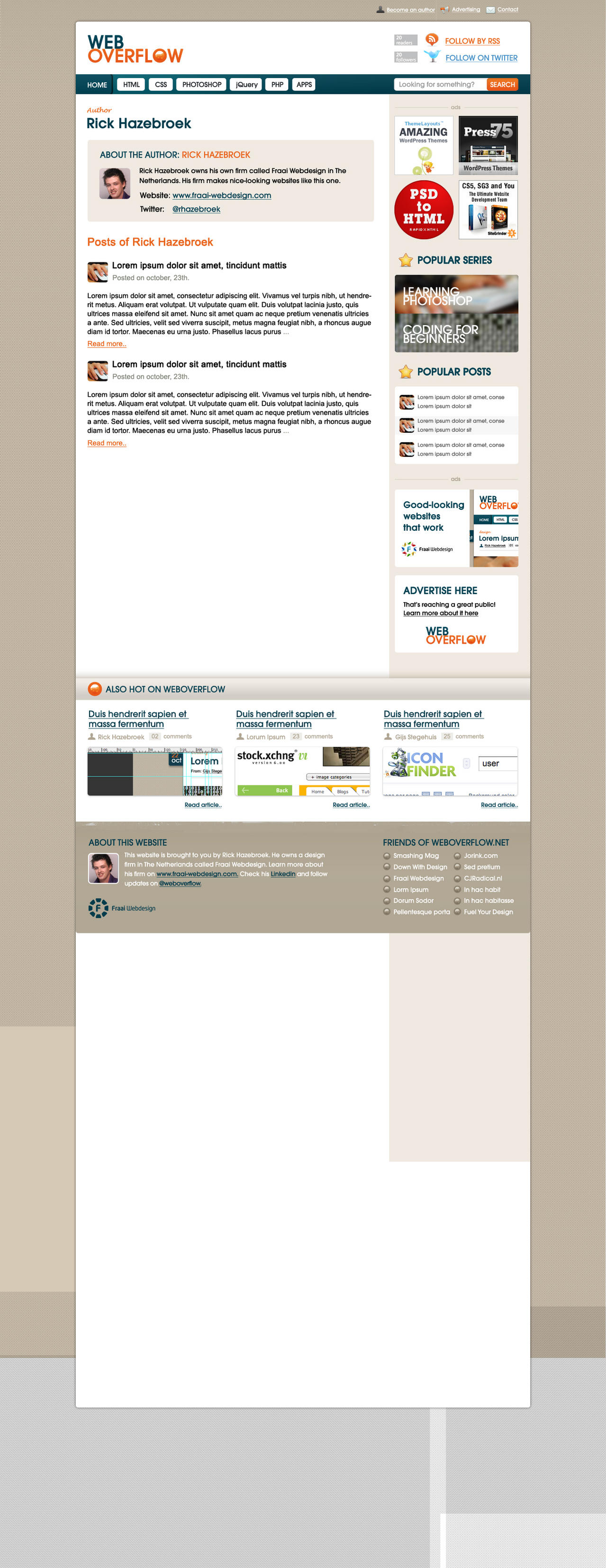 Professioneel (Wordpress) weblog template PSD, mooi kleuren palet en logo-weboverflow-auteur-jpg
