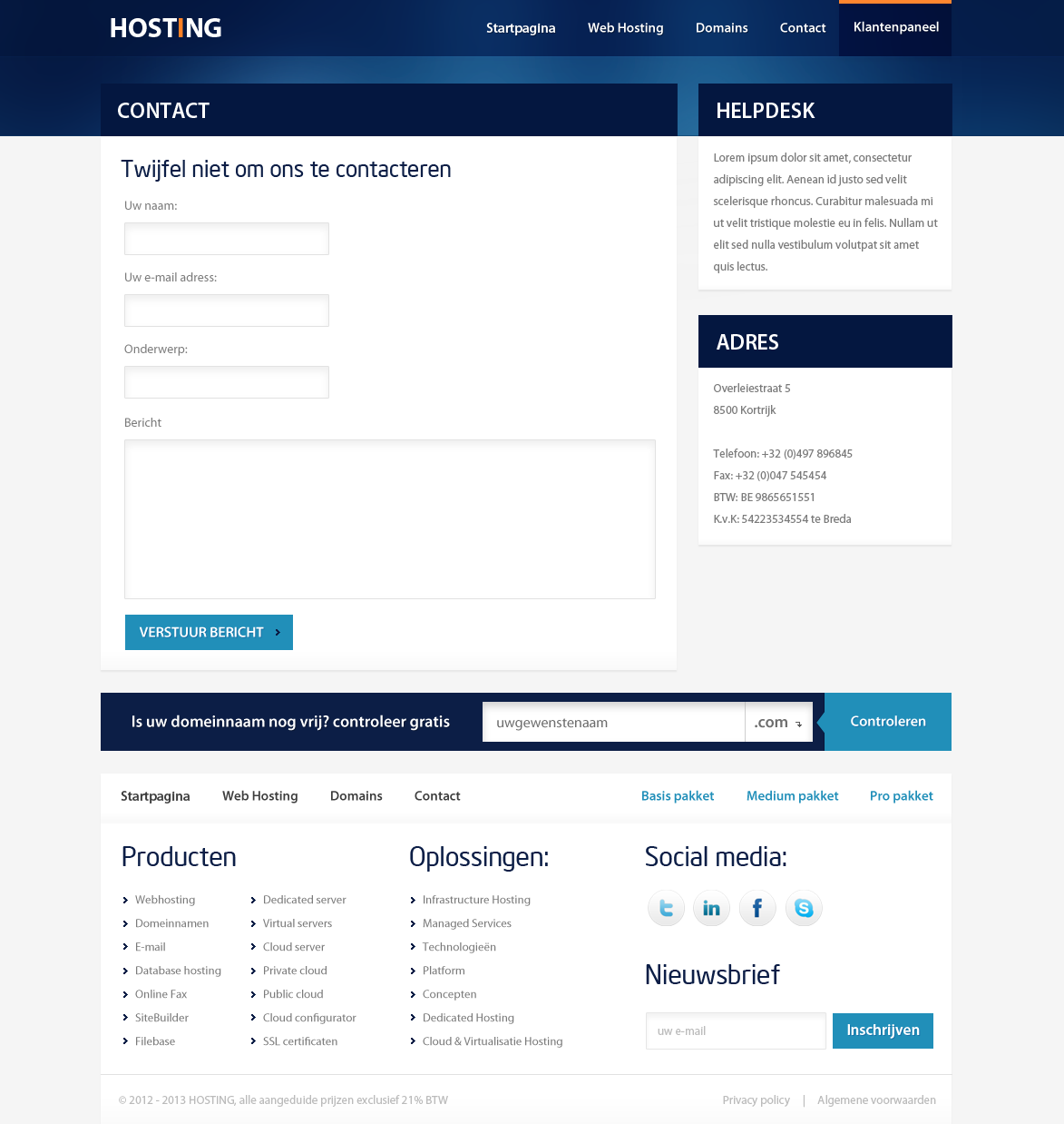 Professionele hosting layout met 4 pagina's-contact-png