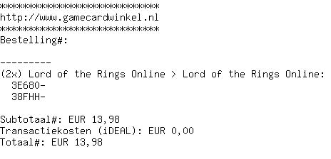 AANGEBODEN 2x LORD OF THE RINGS ONLINE  VOLLEDIGE ACCOUNT CODES (NIEUW)-productcodes_bestelling-gif
