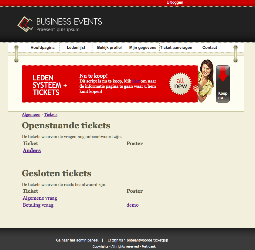 Leden systeem: Profielen, tickets, instellingen, aanmelden, inloggen, admin-screen-capture-png