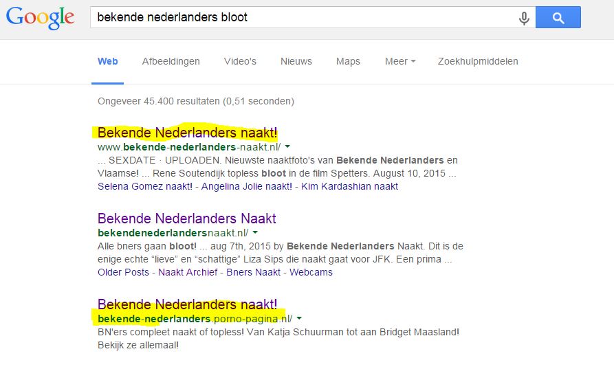 bekendenederlandersnaakt.nl positie 1 google! 1500 bez. p. dag