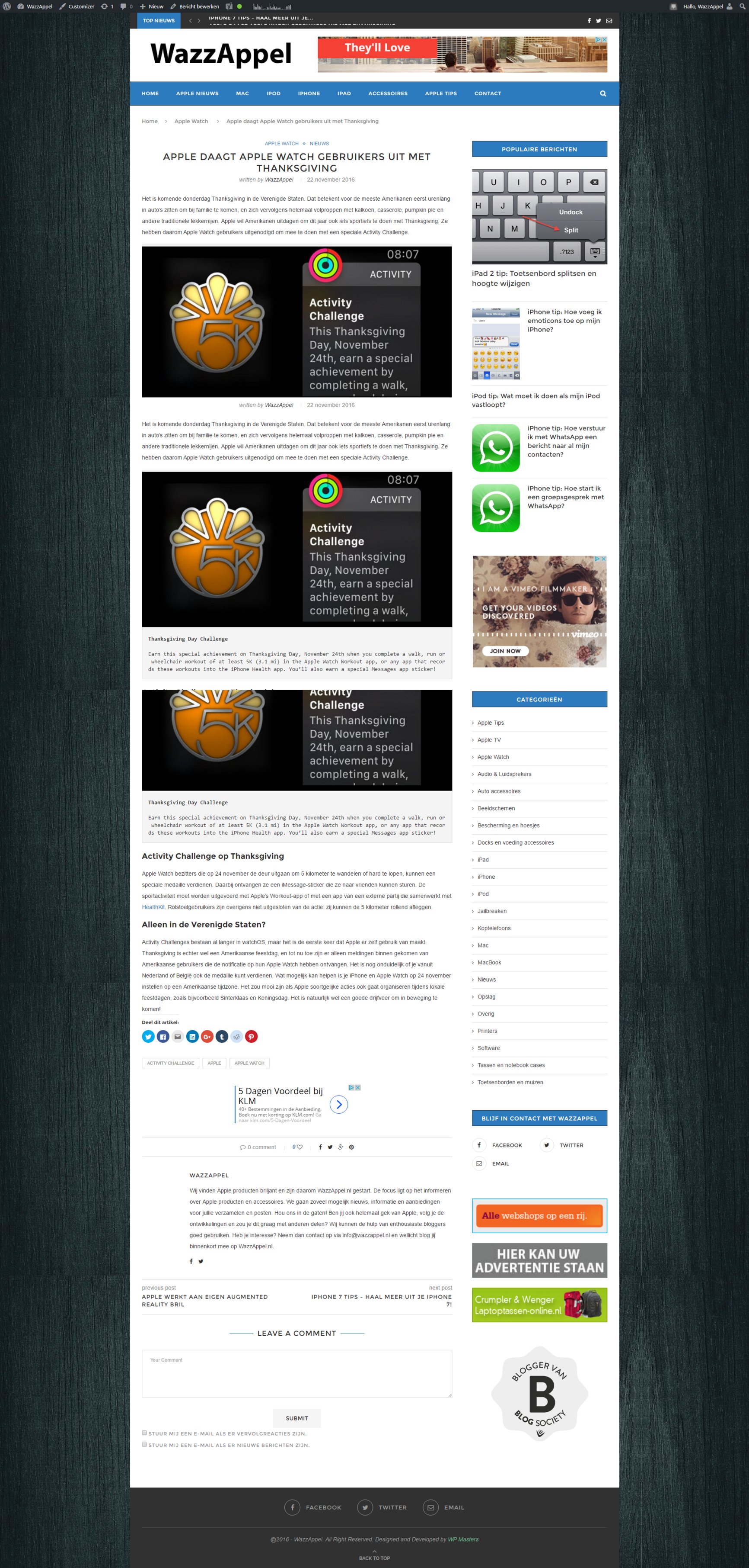Goed bezochte Apple blog www.wazzappel.nl te koop-wazzappel-screenshot-jpg