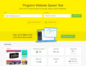 Unieke Nintendo website | Hoge ranking | Wordpress SEO &amp; technisch geoptimaliseerd-pingdomtools-png